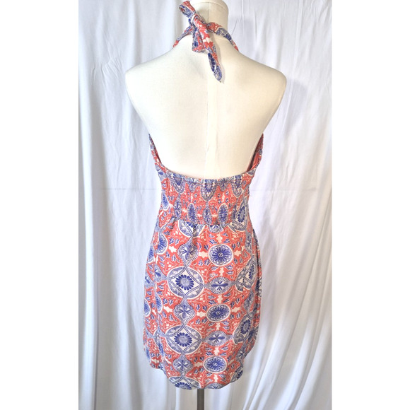 Anthropologie Maeve Womens Pink Blue Halter Tie-Front Printed Mini Dress XS - Picture 7 of 9